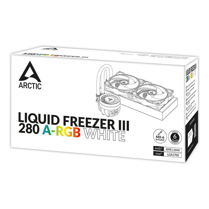Arctic Liquid Freezer III 280 A-RGB Refrigeración Líquida AIO 280mm, 2 Ventiladores de 140mm Blanco, PWM, Intel LGA1851/1700, AMD AM4/AM5, Sistema de Refrigeración para CPU