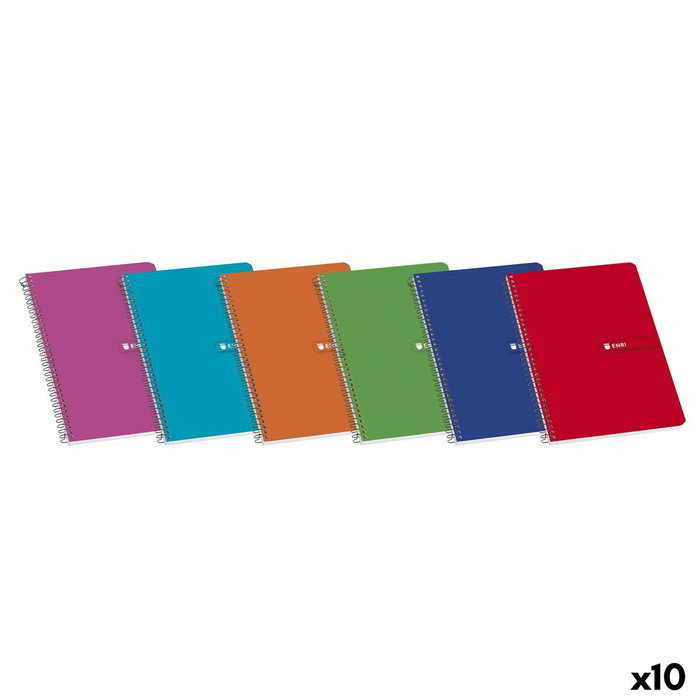 Enri Set de 10 Cuadernos Espiral Folio 80H 60gr Pauta 3 con Margen Tapa Blanda Surtidos