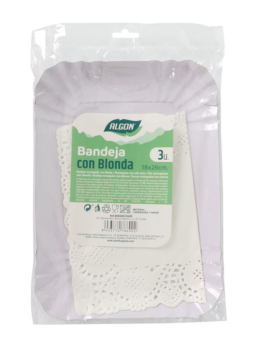 Algon Set de 3 Bandejas Rectangulares de Blonda 18 cm x 26 cm (24 Unidades)