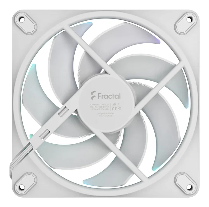 Fractal Design Momentum 14 RGB - Ventilador para PC 140 mm Blanco con LED RGB, PWM, Rodamiento FDB, 1800 RPM, 126.6 m³/h, 28 dB - 1 Pieza