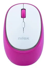 Nilox NXMDWS104 Ratón Inalámbrico Dual-Wireless Bluetooth 5.2 y 2.4 GHz Recargable USB-C, Óptico 1600 DPI, 4 Botones Silenciosos, Ambidiestro, Rosa y Blanco