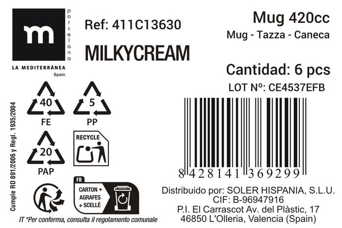 La Mediterranea Taza Mug Milkycream Md 420 cc (24 Unidades) inevitable