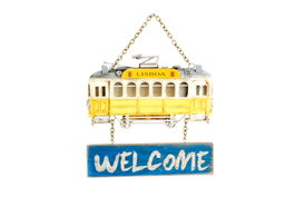DKD Home Decor Decoración Colgante de Metal y Madera Tranvía Welcome