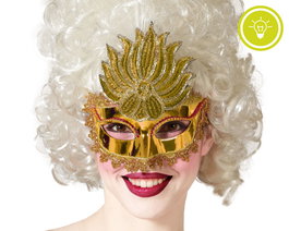 Antifaz Veneciano Dorado Brillante con Plumas para Mujer Adulto Elegancia y Misterio