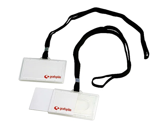 Grafoplas Identificador con Cordón Plano Negro, 65x95 mm, Apertura Lateral