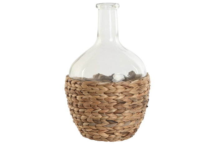 DKD Home Decor Jarrón de Cristal y Fibra Natural 3400ml DKD Home Decor Jarrón de Cristal y Fibra Natural 3400ml