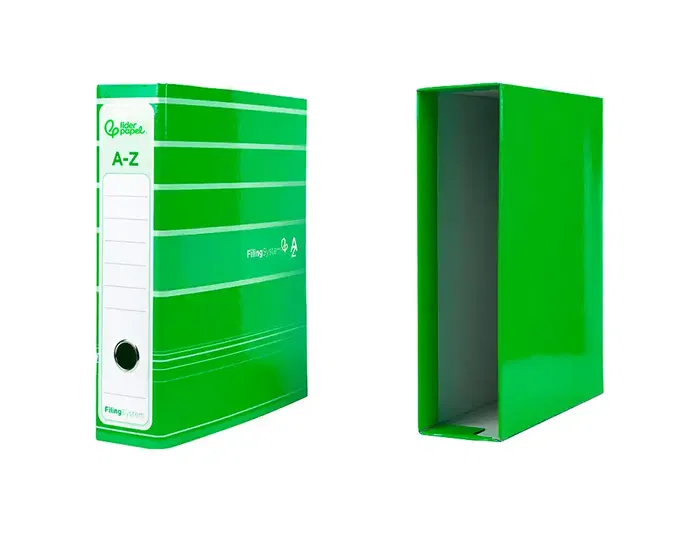 Liderpapel Archivador de Palanca A4 Filing System Forrado Lomo 80mm Verde con Caja y Compresor Metálico