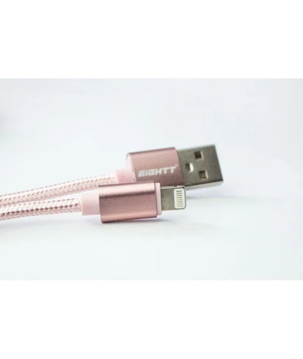 Eightt Cable USB A a Lightning 1m ECI-2P/ECI-2G para iPhone, Nylon Trenzado Rosa, Carga y Datos USB 2.0, Conector Metálico