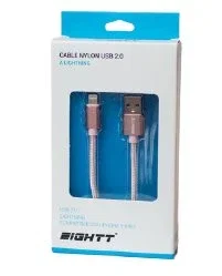 Eightt Cable Lightning a USB A de 1m, Nylon Trenzado, Rosa