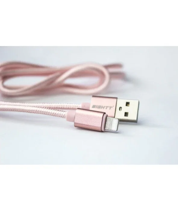 Eightt Cable USB A a Lightning 1m ECI-2P/ECI-2G para iPhone, Nylon Trenzado Rosa, Carga y Datos USB 2.0, Conector Metálico