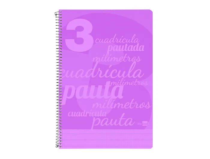 Liderpapel Cuaderno espiral folio pautaguia 80h 75gr cuadro pautado 3mm con margen color violeta