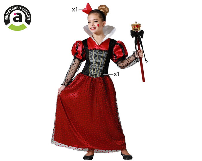 Carnaval - Disfraz de Reina de Corazones para Niña 10-12 Años, Rojo con Diadema - Personajes de Cuento