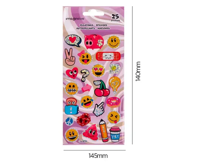 Imaginovo Pegatinas Diseños Surtidos Smiley con Brillo 214x100 mm en Blister