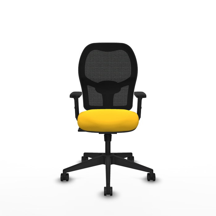 PIQUERAS Y CRESPO Alocén Silla de oficina con mecanismo sincro, malla negra y asiento amarillo PIQUERAS Y CRESPO Alocén Silla de oficina con mecanismo sincro, malla negra y asiento amarillo