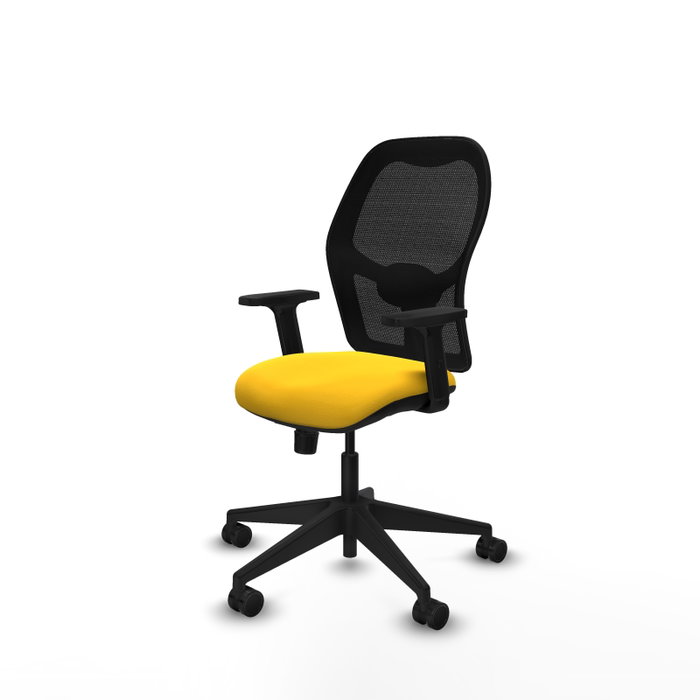 PIQUERAS Y CRESPO Alocén Silla de oficina con mecanismo sincro, malla negra y asiento amarillo PIQUERAS Y CRESPO Alocén Silla de oficina con mecanismo sincro, malla negra y asiento amarillo