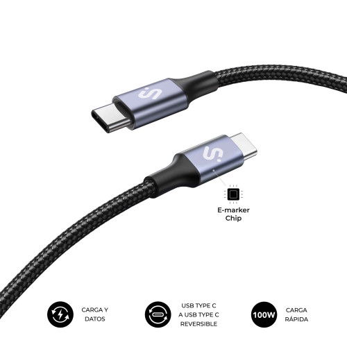 Subblim SUBCAB-C10010 Cable USB C a USB C 1m 100W Carga Rápida PD 3.0 QC 3.0 Compatible con iPhone Samsung MacBook iPad Pixel Color Blanco