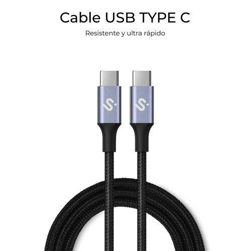 Subblim SUBCAB-C10010 Cable USB C a USB C 1m 100W Carga Rápida PD 3.0 QC 3.0 Compatible con iPhone Samsung MacBook iPad Pixel Color Blanco