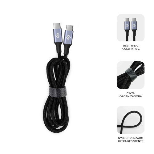 Subblim SUBCAB-C10010 Cable USB C a USB C 1m 100W Carga Rápida PD 3.0 QC 3.0 Compatible con iPhone Samsung MacBook iPad Pixel Color Blanco