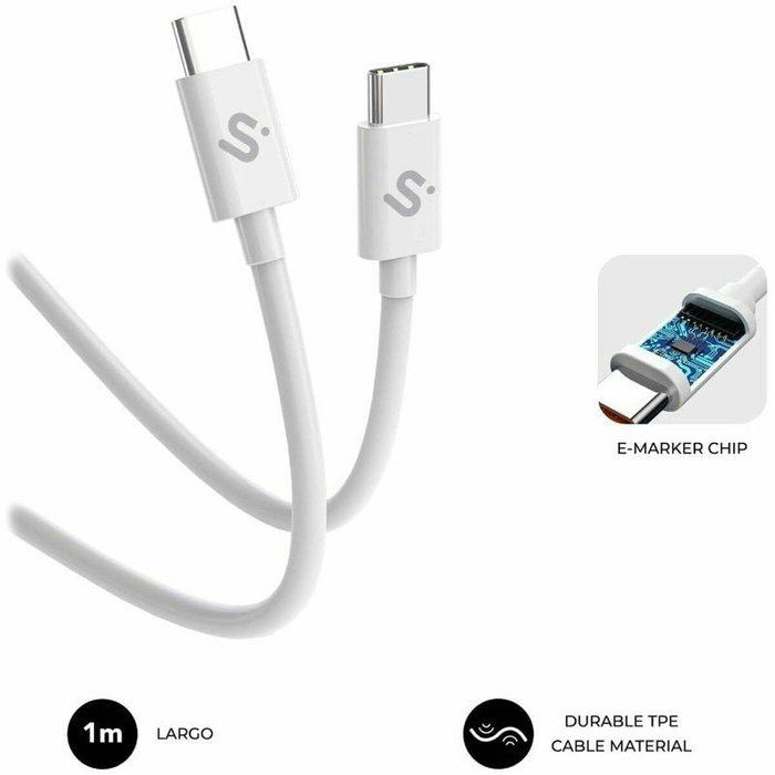 Subblim Cable USB-C a USB-C Plus 100W Blanco 1m