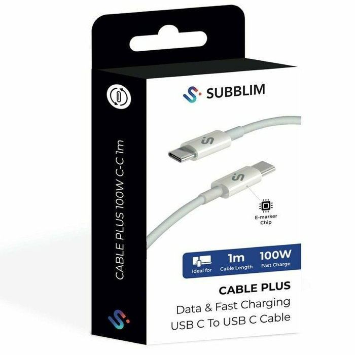 Subblim Cable USB-C a USB-C Plus 100W Blanco 1m