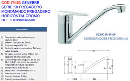 Genebre Grifo K8 Monomando para Fregadero Horizontal