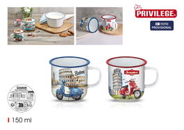 Inde Mug Esmaltada Blanca Bike 150 ml (Ancho: 6.7 cm, Alto: 6.1 cm, Largo: 7.7 cm) (24 Unidades)