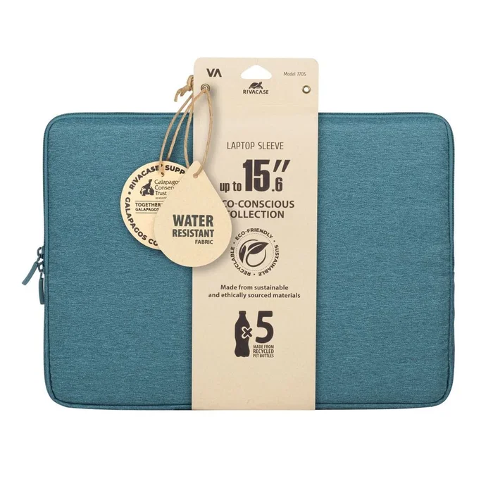 Rivacase Suzuka 7705 Funda para Portátil 39.6 cm (15.6") Color Aguamarina - Poliéster, Resistente al Agua, Polvo y Rayones, 170g