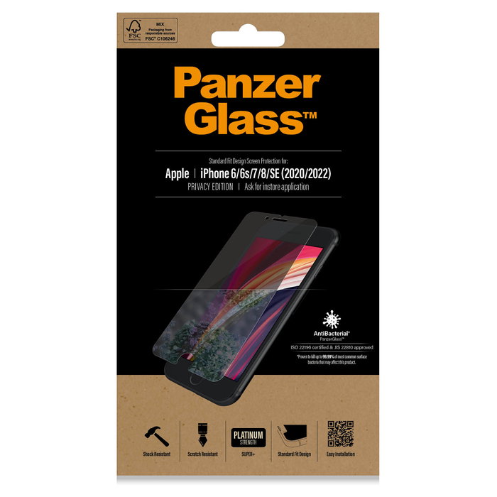 PanzerGlass Protector de Pantalla de Privacidad Super+ para iPhone 6, 6s, 7, 8 y SE (2020/2022) | Cristal Templado | Anti-Rayones | Anti-Huellas | Kit de Limpieza Incluido PanzerGlass Protector de Pantalla de Privacidad Super+ para iPhone 6, 6s, 7, 8 y SE (2020/2022) | Cristal Templado | Anti-Rayones | Anti-Huellas | Kit de Limpieza Incluido
