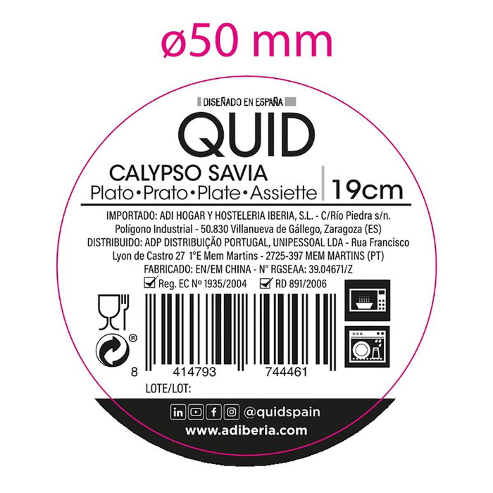 Plato Postre Cerámico Calypso Quid 19 cm (12 Unidades)