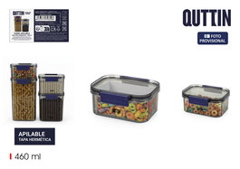 Inde Tarro PET Rectangular con Tapa Hermética de 460 ml, 13.2 x 10.8 x 6.1 cm (24 Unidades)