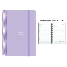 Agenda Anual (2026) Senfort Pastel Espiral Tapa Pp Con Goma 135X210 D/P Lila