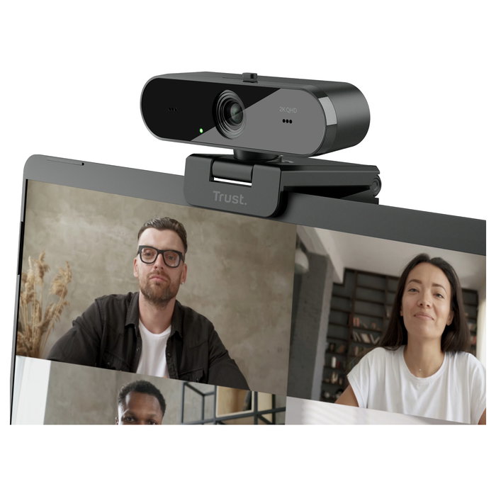 Trust TAXON Webcam QHD 2K 2560x1440p 30fps Autofoco Campo 92° Micrófono Dual USB Negro