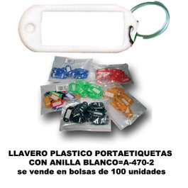 Llavero de plástico portaetiquetas 20x55mm con anilla Blanco A-470-2