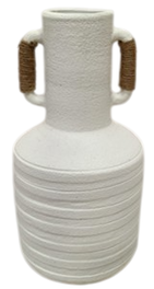 DKD Home Decor Jarrón de Terracota y Ratán con Asas Blanco y Marrón Claro