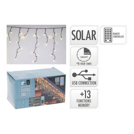 Basics Cortina Solar Recargable de 240 LEDs, Luz Cálida, 10,8 m