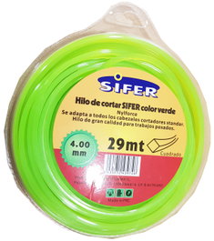 SIFER Hilo de Desbrozadora Cuadrado 4.00 mm x 29 m Verde