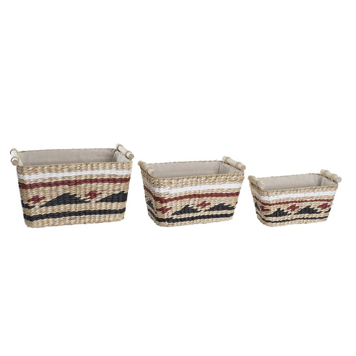 DKD Home Decor Set de 3 Cestas de Fibra y Poliéster Natural DKD Home Decor Set de 3 Cestas de Fibra y Poliéster Natural