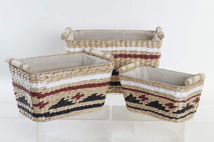 DKD Home Decor Cesta Colonial Set de 3 Natural Granate 27 x 24 x 39 cm Fibra Poliester