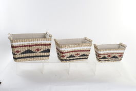 DKD Home Decor Cesta Colonial Set de 3 Natural Granate 27 x 24 x 39 cm Fibra Poliester