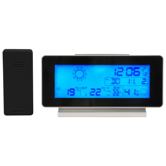 Day Estación Meteorológica/Reloj con Radio Control, Calendario, Alarma, Temperatura Interior/Exterior y Barómetro