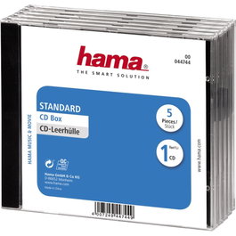 Hama Pack de 5 Cajas Jewel Case para CD, Transparente / Negro