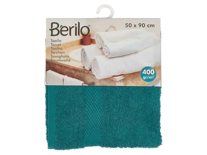 Berilo Toalla de Baño Lisa, 90x50 cm (400 g/m²), Azul Petróleo, Tela 80% Algodón 20% Poliéster (Set de 24)