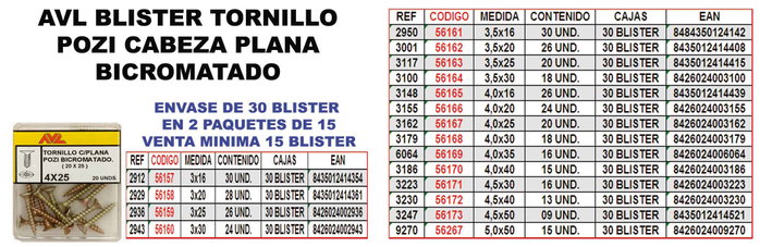 AVL Tornillo para madera Pozidriv cabeza plana 3,0x20 bicromatado AVL Tornillo para madera Pozidriv cabeza plana 3,0x20 bicromatado