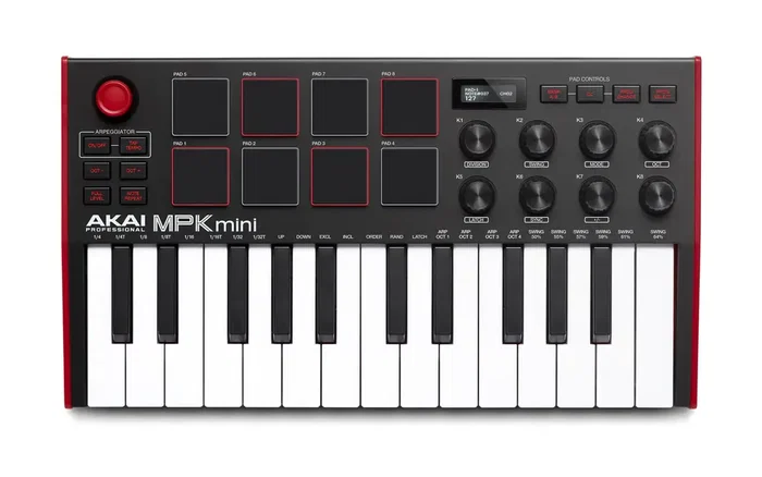 AKAIPRO MPK Mini Mk3 - Teclado Controlador MIDI USB, 25 Teclas Sensibles, Joystick 4 Vías, 8 Pads MPC, 8 Reguladores Asignables