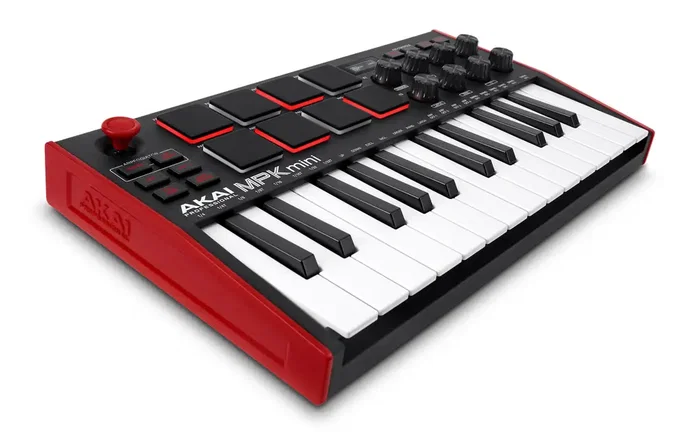 AKAIPRO MPK Mini Mk3 - Teclado Controlador MIDI USB, 25 Teclas Sensibles, Joystick 4 Vías, 8 Pads MPC, 8 Reguladores Asignables
