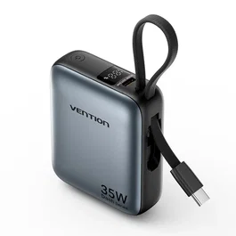Vention FHEH0 Batería Externa 10000 mAh, 35W, Carga Rápida PPS, Polímero de Litio, Pantalla LED, 2 Puertos, Color Negro