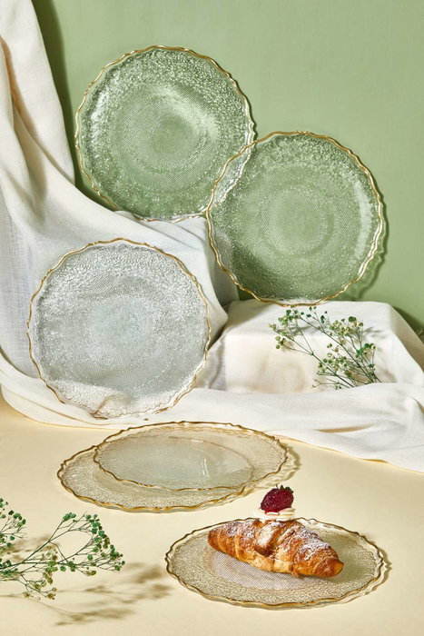 Hermia Set de 6 Platos para Postre de Vidrio Transparente, 21 cm Diámetro, Elegantes y Sofisticados para Cualquier Ocasión
