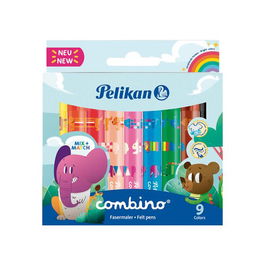 Rotulador Fibra Pelikan Jumbo Combino (Dos Anchos De Trazo) Estuche De 9 (Set de 10)