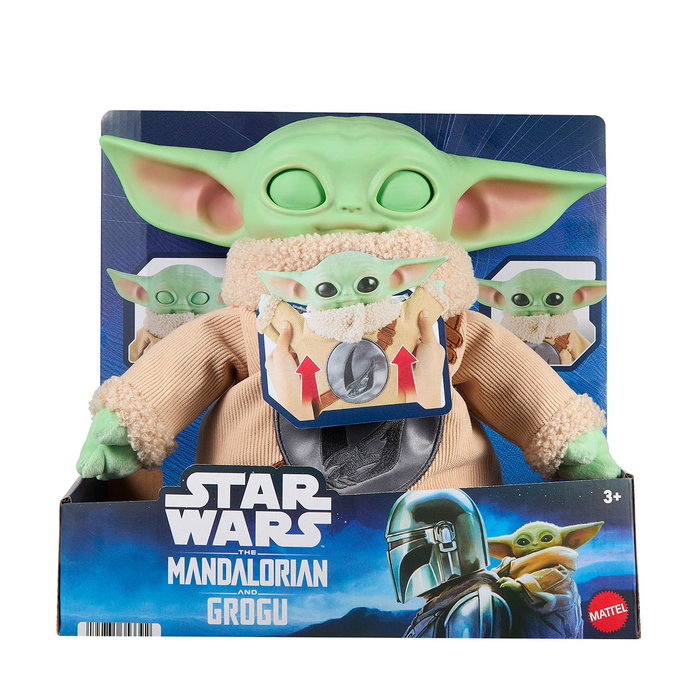 Mattel Star Wars Peluche Grogu 28 cm con ojos que se abren, edición mitosaurio