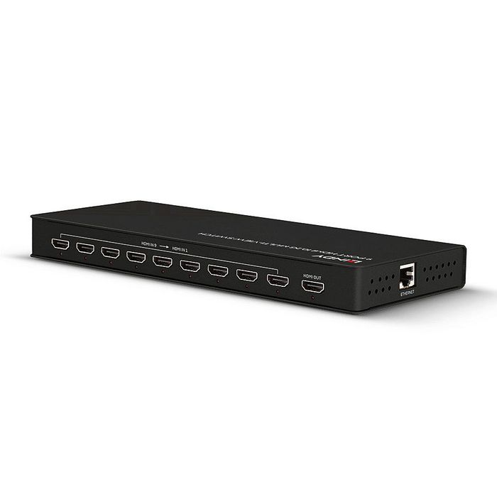 Lindy 9 Port HDMI Multi-View Switch 4K30 9 Entradas HDMI a 1 Salida HDMI para Monitor o Proyector con Control por Botón, IR y RS-232